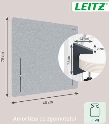 Separator de birou Leitz, inaltime reglabila, 70x80cm
